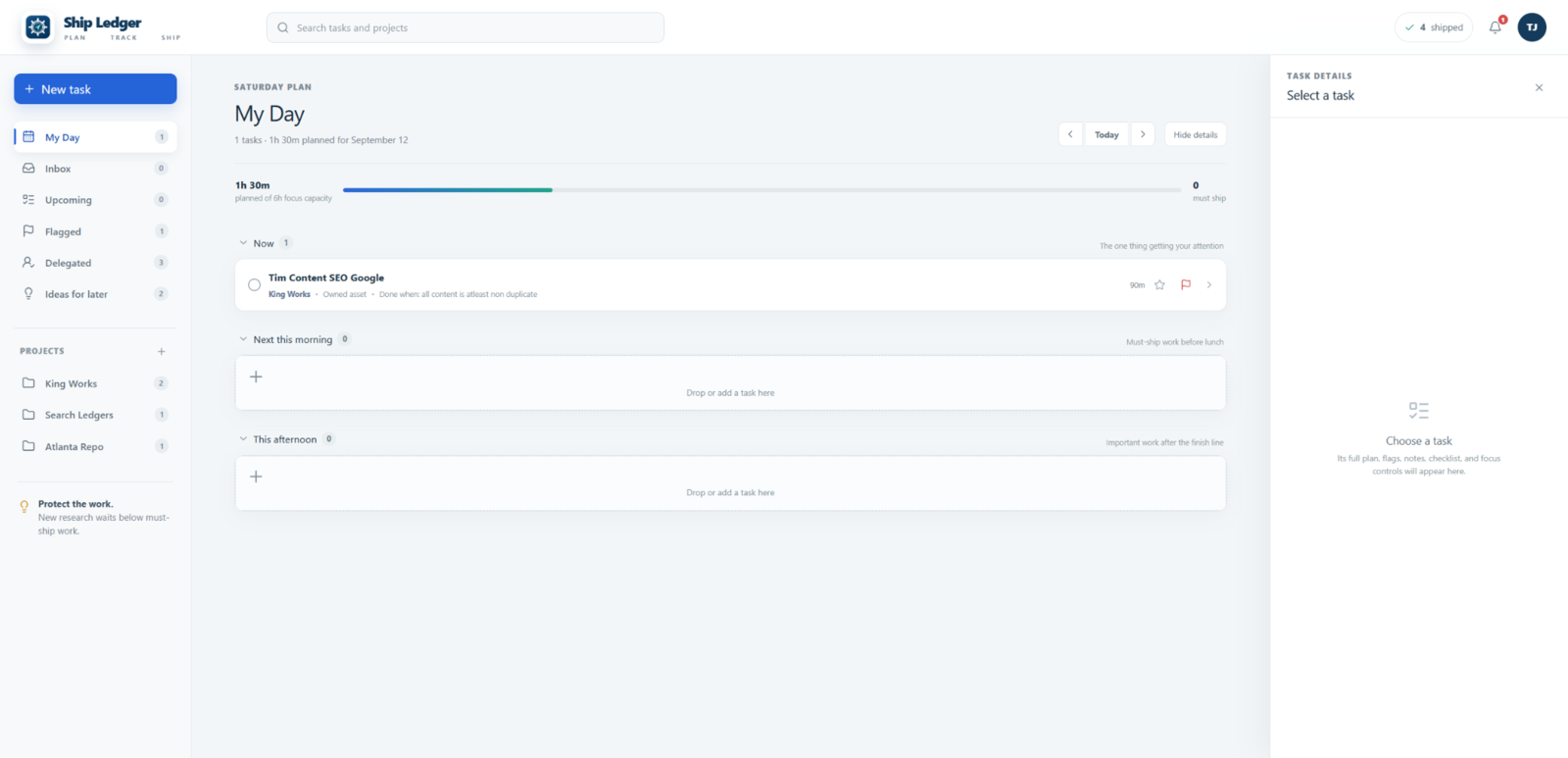 Ship Ledger daily planning interface